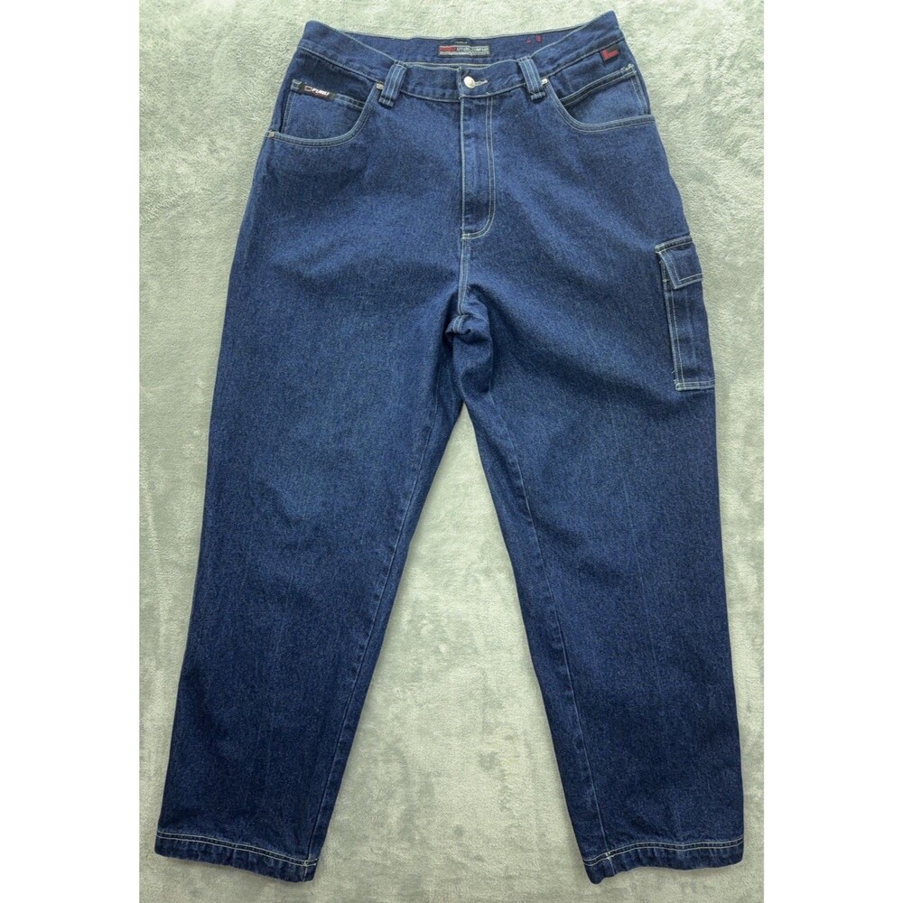 Vintage FUBU Carpenter Jeans Men 36x34 Blue Baggy Relaxed Hip Hop Streetwear Y2K